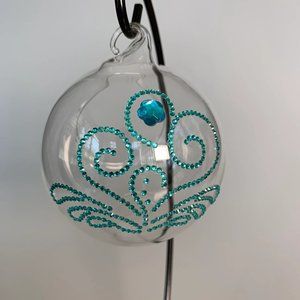 Hanging Glass Terrarium Turquoise rhinestones Abstract design. 3.5x3x2